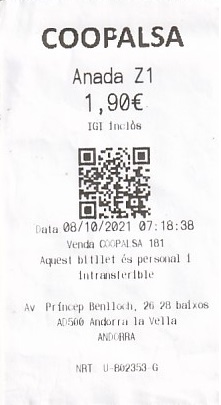 Communication of the city: Andorra la Vella (Andora) - ticket abverse. <IMG SRC=img_upload/_0wymiana2.png>