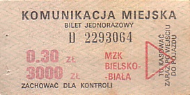 Communication of the city: Bielsko-Biała (Polska) - ticket abverse. <IMG SRC=img_upload/_0ekstrymiana2.png>