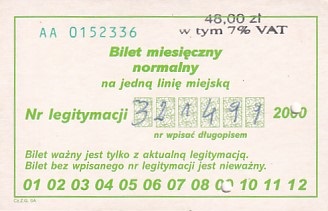 Communication of the city: Bielsko-Biała (Polska) - ticket abverse. <IMG SRC=img_upload/_0wymiana2.png> 