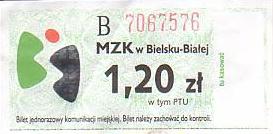 Communication of the city: Bielsko-Biała (Polska) - ticket abverse. <!-- 8% VAT -->