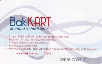 Communication of the city: Bakı (Azerbejdżan) - ticket reverse