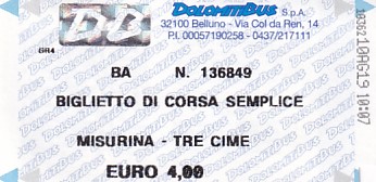 Communication of the city: Belluno (Włochy) - ticket abverse. <IMG SRC=img_upload/_0wymiana2.png>