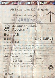 Communication of the city: Berlin (Niemcy) - ticket abverse. 