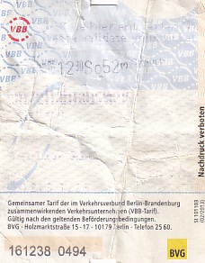 Communication of the city: Berlin (Niemcy) - ticket abverse. cena: 1,20 euro