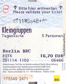 Communication of the city: Berlin (Niemcy) - ticket abverse. 