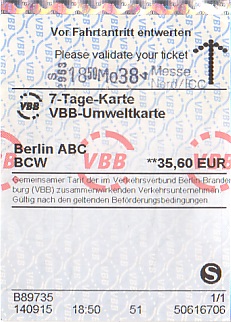 Communication of the city: Berlin (Niemcy) - ticket abverse. tygodniowy