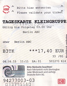 Communication of the city: Berlin (Niemcy) - ticket abverse. bilet grupowy