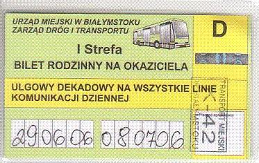 Communication of the city: Białystok (Polska) - ticket abverse. z tyłu numer seryjny zapisany pionowo
seria J