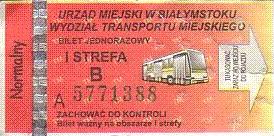 Communication of the city: Białystok (Polska) - ticket abverse. <IMG SRC=img_upload/_0blad.png alt="błąd">: odwrotne kolory autobusu (źle nałożona farba)