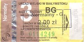 Communication of the city: Białystok (Polska) - ticket abverse. <IMG SRC=img_upload/_przebitka.png alt="przebitka">