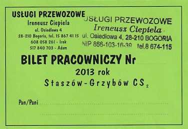 Communication of the city: Bogoria (Polska) - ticket abverse