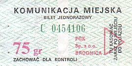 Communication of the city: Brodnica (Polska) - ticket abverse