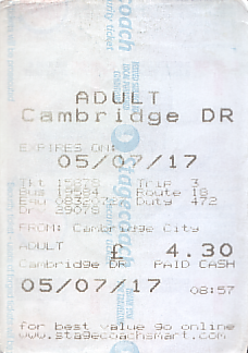Communication of the city: Cambridge (Wielka Brytania) - ticket abverse