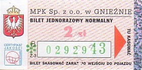 Communication of the city: Gniezno (Polska) - ticket abverse. hologram drobny