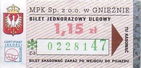 Communication of the city: Gniezno (Polska) - ticket abverse. hologram drobny