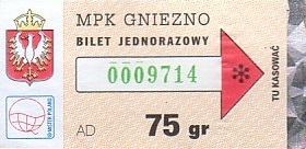 Communication of the city: Gniezno (Polska) - ticket abverse