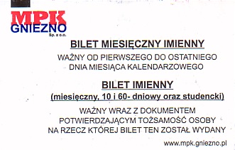 Communication of the city: Gniezno (Polska) - ticket reverse