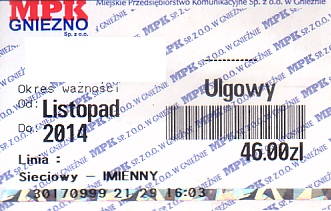 Communication of the city: Gniezno (Polska) - ticket abverse