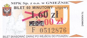 Communication of the city: Gniezno (Polska) - ticket abverse. <IMG SRC=img_upload/_przebitka.png alt="przebitka">