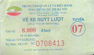 Communication of the city: Hà Nội (Wietnam) - ticket abverse