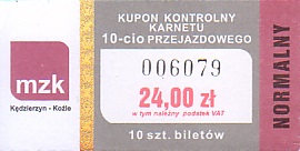 Communication of the city: Kędzierzyn-Koźle (Polska) - ticket abverse. <IMG SRC=img_upload/_0karnetkk.png alt="kupon kontrolny karnetu">