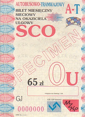Communication of the city: Katowice (Polska) - ticket abverse. wzór
nr seryjny 0000000