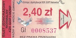 Communication of the city: Katowice (Polska) - ticket abverse. <IMG SRC=img_upload/_0wymiana2.png>