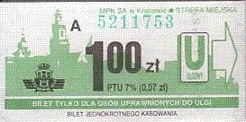 Communication of the city: Kraków (Polska) - ticket abverse. <IMG SRC=img_upload/_0wymiana3.png>