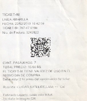 Communication of the city: La Paz (Boliwia) - ticket abverse