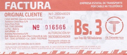 Communication of the city: La Paz (Boliwia) - ticket abverse