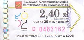Communication of the city: Łódź (Polska) - ticket abverse. <IMG SRC=img_upload/_0wymiana2.png>