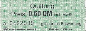 Communication of the city: Lübeck (Niemcy) - ticket abverse