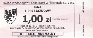 Communication of the city: Miechów (Polska) - ticket abverse. <IMG SRC=img_upload/_0wymiana2.png>