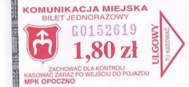 Communication of the city: Opoczno (Polska) - ticket abverse. <IMG SRC=img_upload/_przebitka.png alt="przebitka">