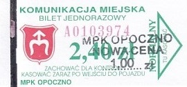 Communication of the city: Opoczno (Polska) - ticket abverse. <IMG SRC=img_upload/_przebitka.png alt="przebitka"> hologram HOLOGRAF