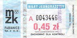 Communication of the city: Pabianice (Polska) - ticket abverse
