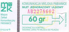 Communication of the city: Pabianice (Polska) - ticket abverse