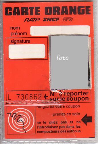 Communication of the city: Paris (Francja) - ticket abverse. legitymacja do biletu miesięcznego z 1981 roku