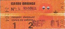 Communication of the city: Paris (Francja) - ticket abverse. miesięczny: 1981.IX