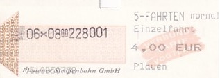 Communication of the city: Plauen (Niemcy) - ticket abverse