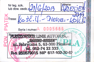 Communication of the city: Pleszew (Polska) - ticket reverse