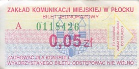 Communication of the city: Płock (Polska) - ticket abverse