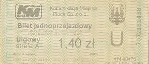 Communication of the city: Płock (Polska) - ticket abverse. 