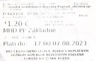 Communication of the city: Poprad (Słowacja) - ticket abverse