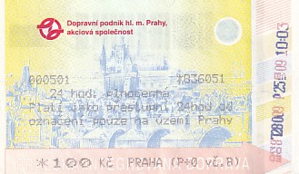 Communication of the city: Praha (Czechy) - ticket abverse. <IMG SRC=img_upload/_0wymiana2.png> hologram na rewersie