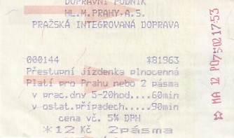 Communication of the city: Praha (Czechy) - ticket abverse. 5% DPH
