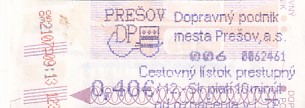 Communication of the city: Prešov (Słowacja) - ticket abverse. <IMG SRC=img_upload/_0wymiana2.png>