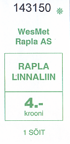 Communication of the city: Rapla (Estonia) - ticket abverse