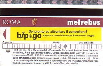 Communication of the city: Roma (Włochy) - ticket abverse. cena: 16€
