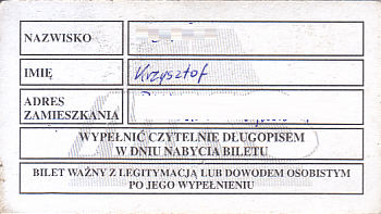 Communication of the city: Skarżysko-Kamienna (Polska) - ticket reverse